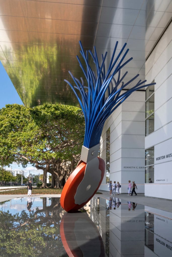 Norton Museum of Art’s Heyman Plaza featuring “Typewriter Eraser, Scale X” (1999) by Claes Oldenburg and Coosje van Bruggen