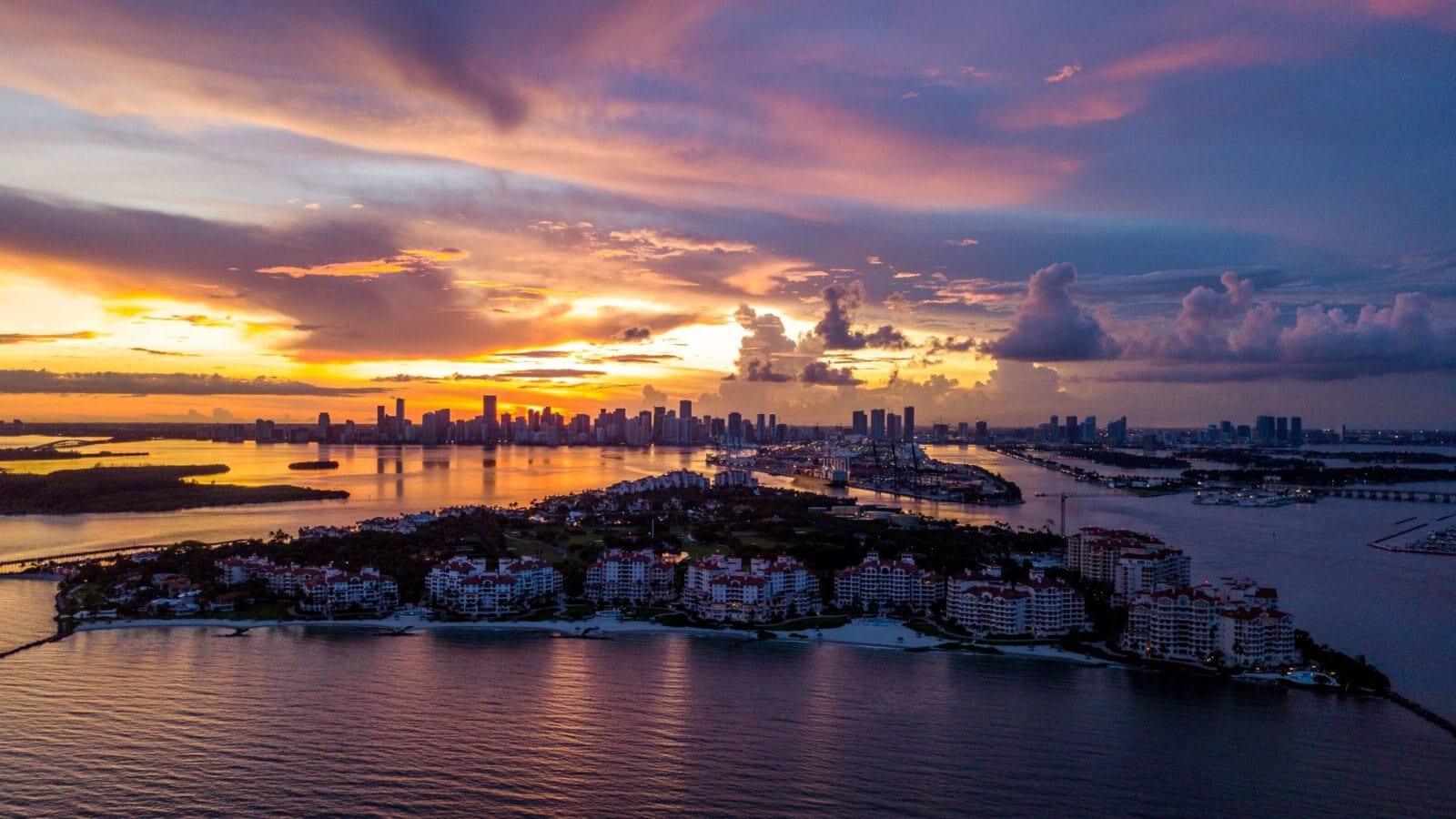 Aerial view of Fisher Island and Downtown Miami