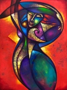 Ted Zamy Dorvil’s “Joyful Dance,” 2020; acrylic on canvas, 30" x 40" (Art Beat Miami)