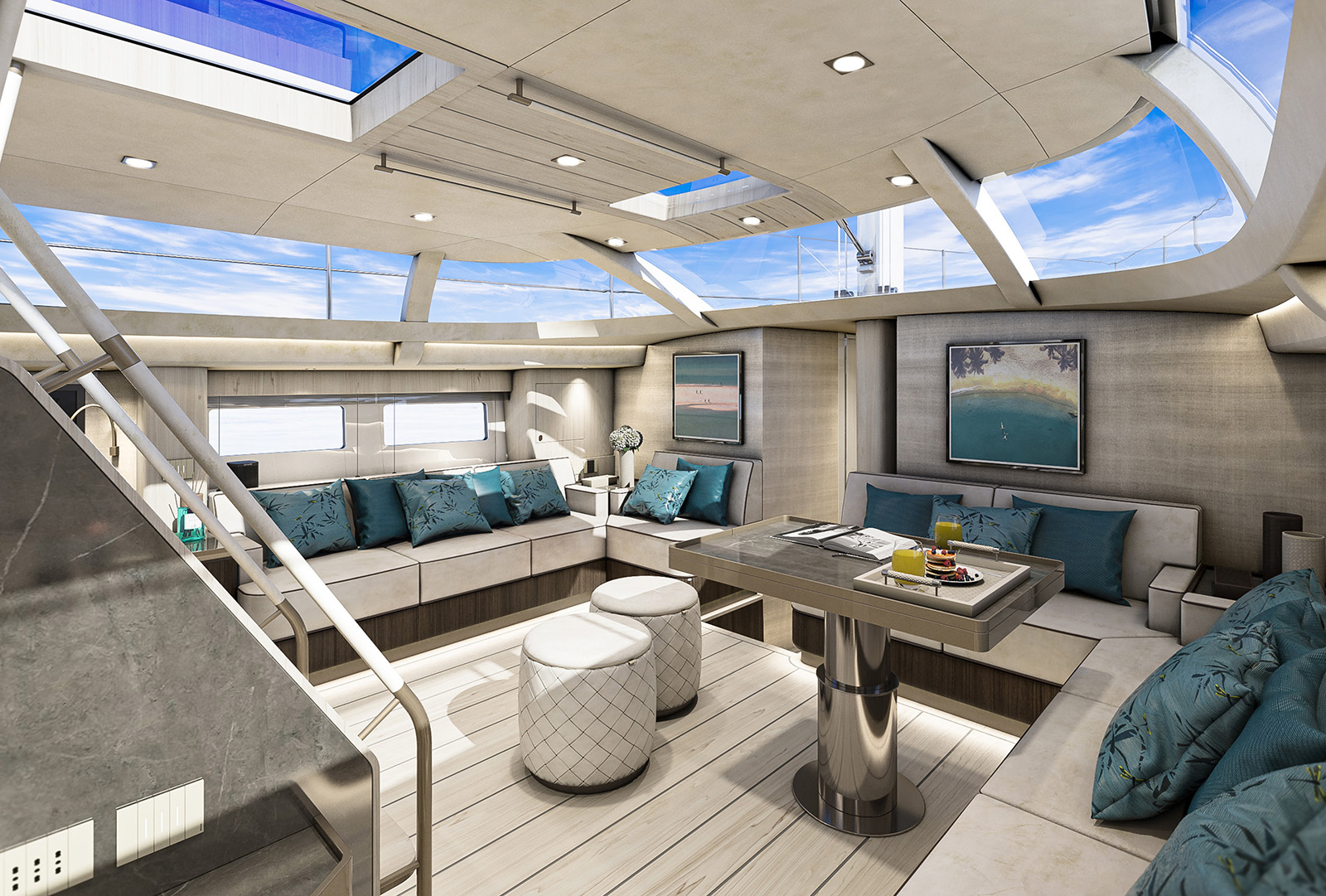 Salon and galley on the Hylas H57