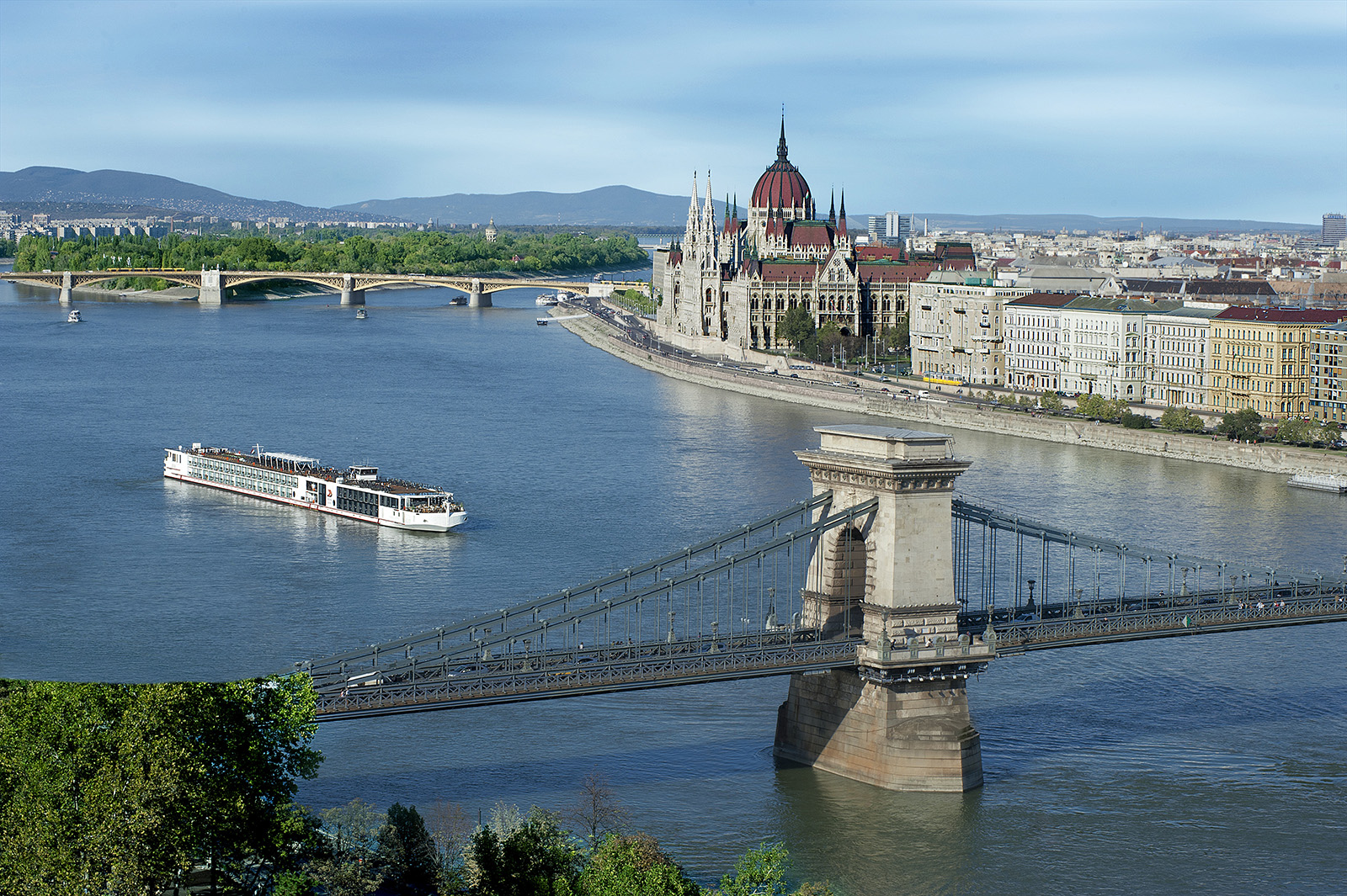 The Viking Longship sails through Budapest