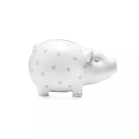 Dot Piggy Bank in Earthenware with Blue Accents
