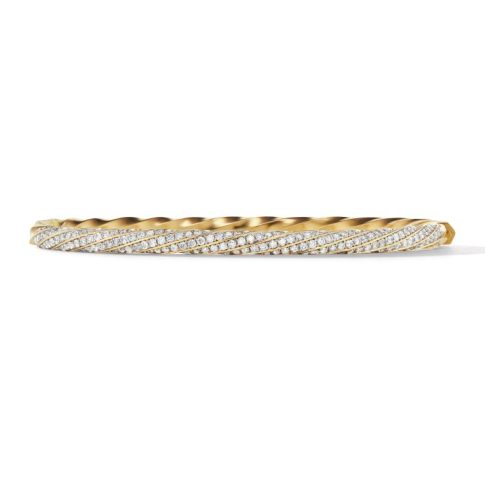 David Yurman Cable Edge 4mm Full Pavé Bracelet in 18K Recycled Yellow Gold with Diamonds.
