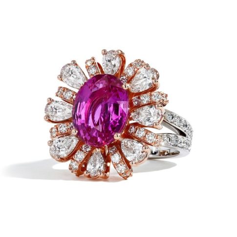 Madagascar Pink Sapphire and Diamond Cocktail Ring