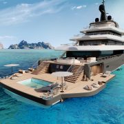 Moonflower Luxury Yacht with Expansive Beach Club, Pool, and Swim Platform