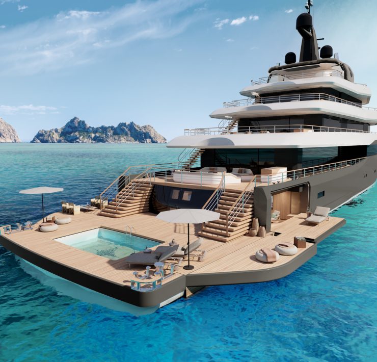 Moonflower Luxury Yacht with Expansive Beach Club, Pool, and Swim Platform