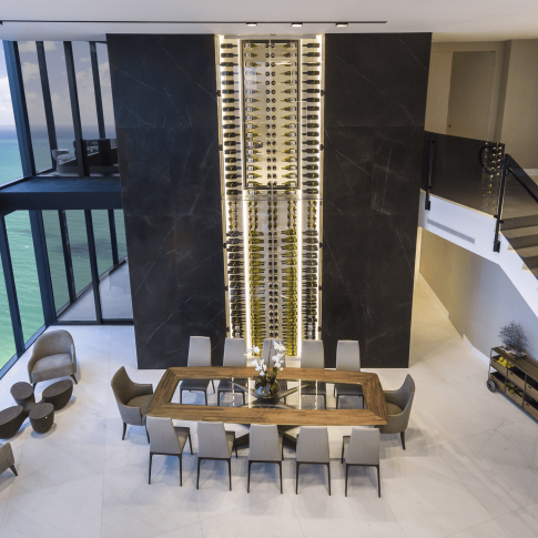 South Florida Lifestyle Magazine for Luxury Decor & Finishes,Top Miami Designers,Dragon Cellars Custom-built 400-bottle wine cellar at Porsche Tower