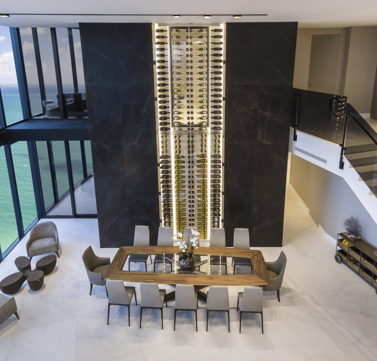 South Florida Lifestyle Magazine for Luxury Decor & Finishes,Top Miami Designers,Dragon Cellars Custom-built 400-bottle wine cellar at Porsche Tower