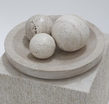 South Florida Lifestyle Magazine for Luxury Decor & Finishes,Top Miami Designers,Tighemi Travertine Bowl with Trio of Spheres