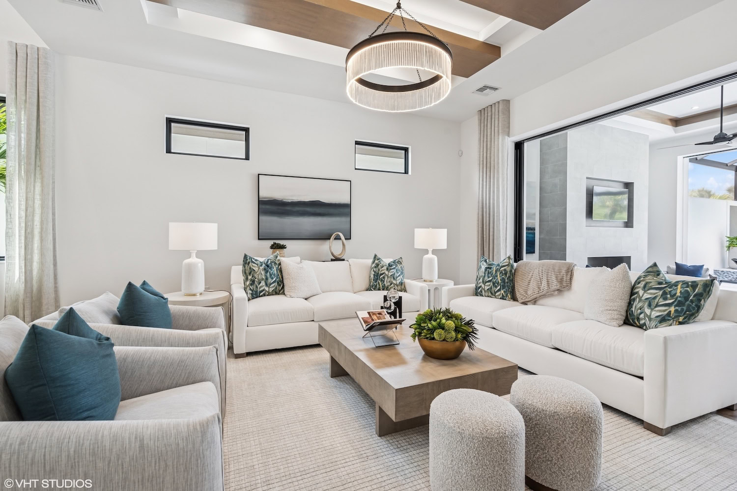 The Ashton at Miromar Lakes - airy bright living room, coastal decor