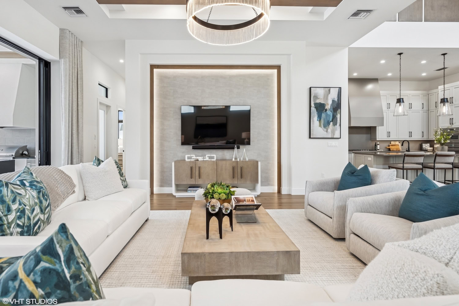 The Ashton at Miromar Lakes - blue grey coast living room, entertainemnt area