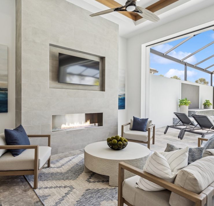 The Ashton at Miromar Lakes - exterior living space, coastal design
