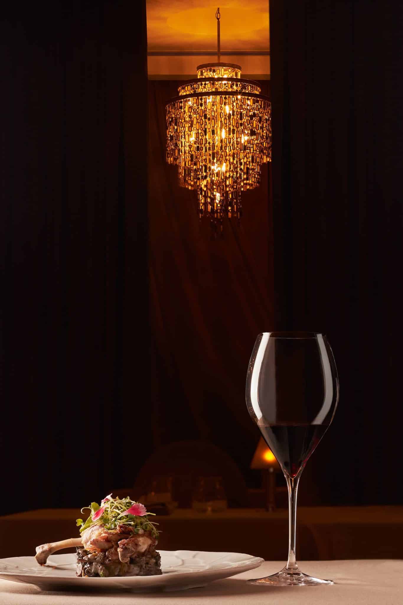 Le Blanc Spa Resort Cancún - stylish lamb dish with glass of red wine