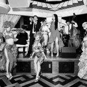 Live cabaret and burlesque performers at J’Adore Miami during Moulin Rouge: A Halloween Burlesque Affair.