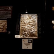 Michelangelo’s Battle of the Centaurs silver sculpture on display at BitBasel 2025, Sagamore Hotel Miami Beach.