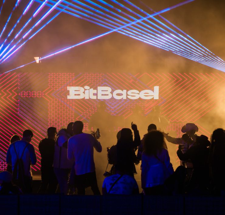 BitBasel 2025 opening event at Sagamore Hotel Miami Beach featuring digital art projections and live audience.