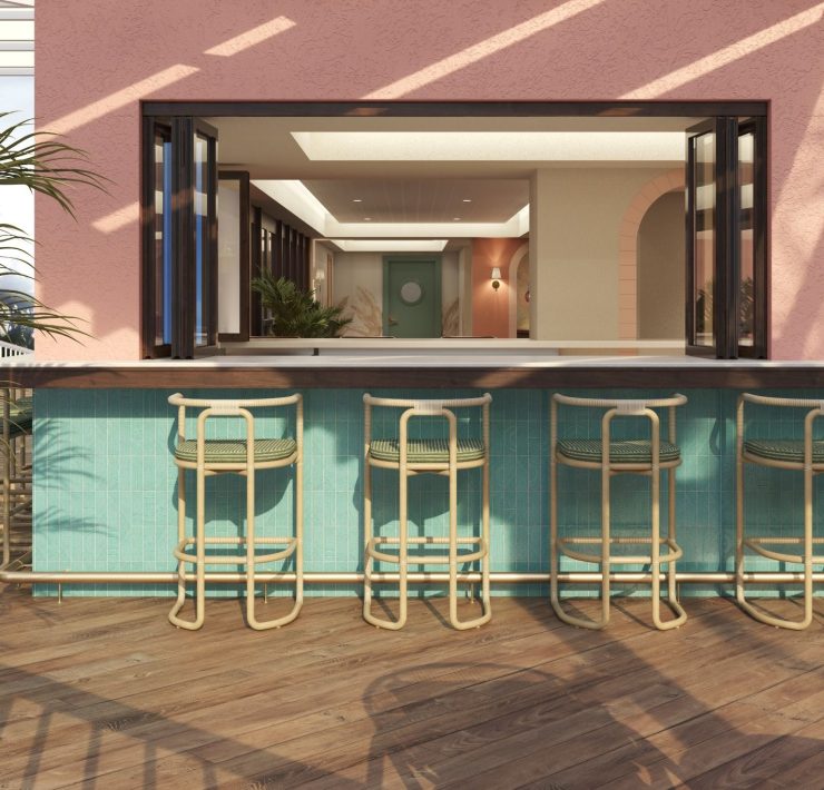 Outdoor Marina View Lounge at Ocean Key Resort & Spa with turquoise bar seating and open-air ocean views.