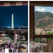 Luxury dining destinations with panoramic views — from city skylines in Oklahoma City and Washington D.C. to mountain landscapes in Colorado Springs and snowy peaks in St. Moritz.