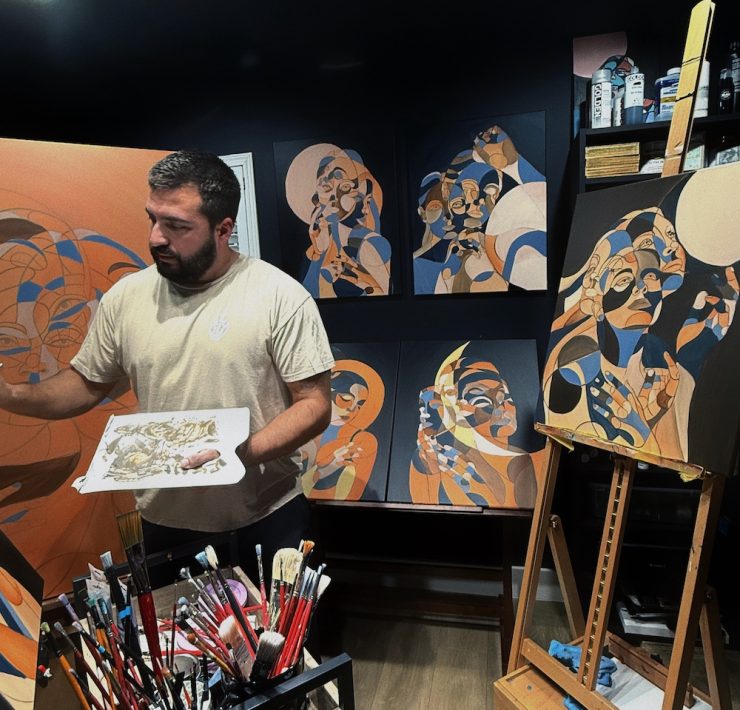 Artist Kevin M. Fletcher painting during CHROMA 2025 at Lucid Design District, creating his Lunar Dream series for Miami Art Week.