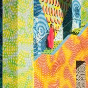 Immersive art installation with colorful geometric patterns at The Goodtime Hotel during Miami Art Week.