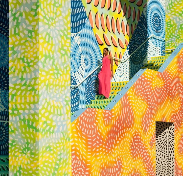 Immersive art installation with colorful geometric patterns at The Goodtime Hotel during Miami Art Week.