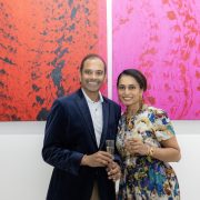 Artists and collectors at Lucid Design District during CHROMA 2025 opening night in Miami.