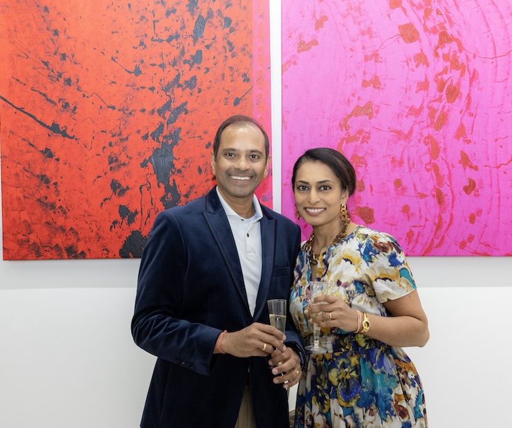 Artists and collectors at Lucid Design District during CHROMA 2025 opening night in Miami.