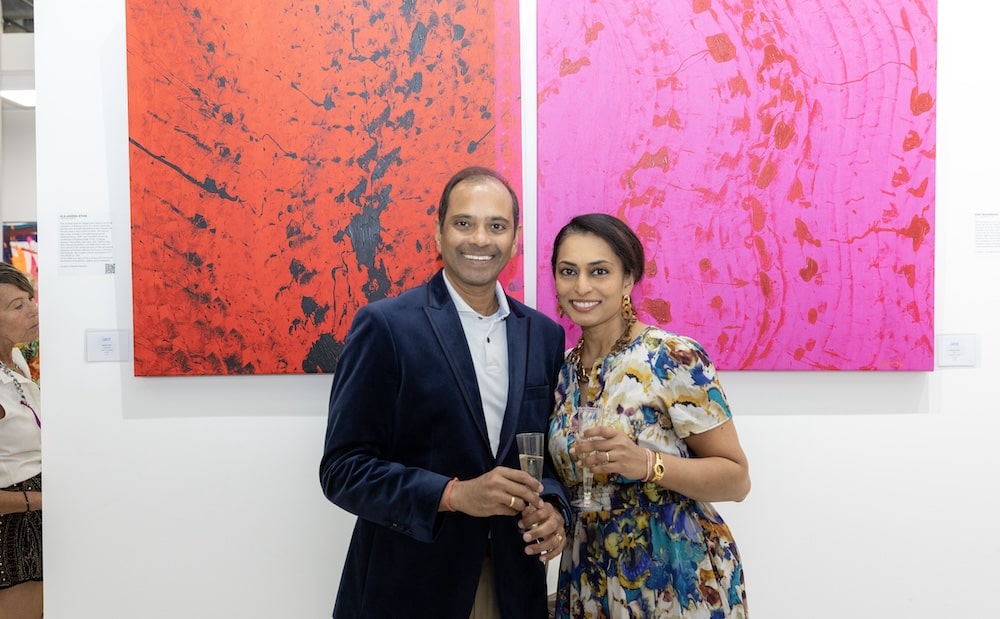 Artists and collectors at Lucid Design District during CHROMA 2025 opening night in Miami.