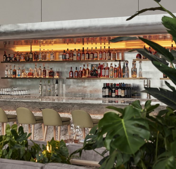 Elegant cocktail and wine bar at ADRIFT Mare on the 25th floor of Hotel AKA Brickell.