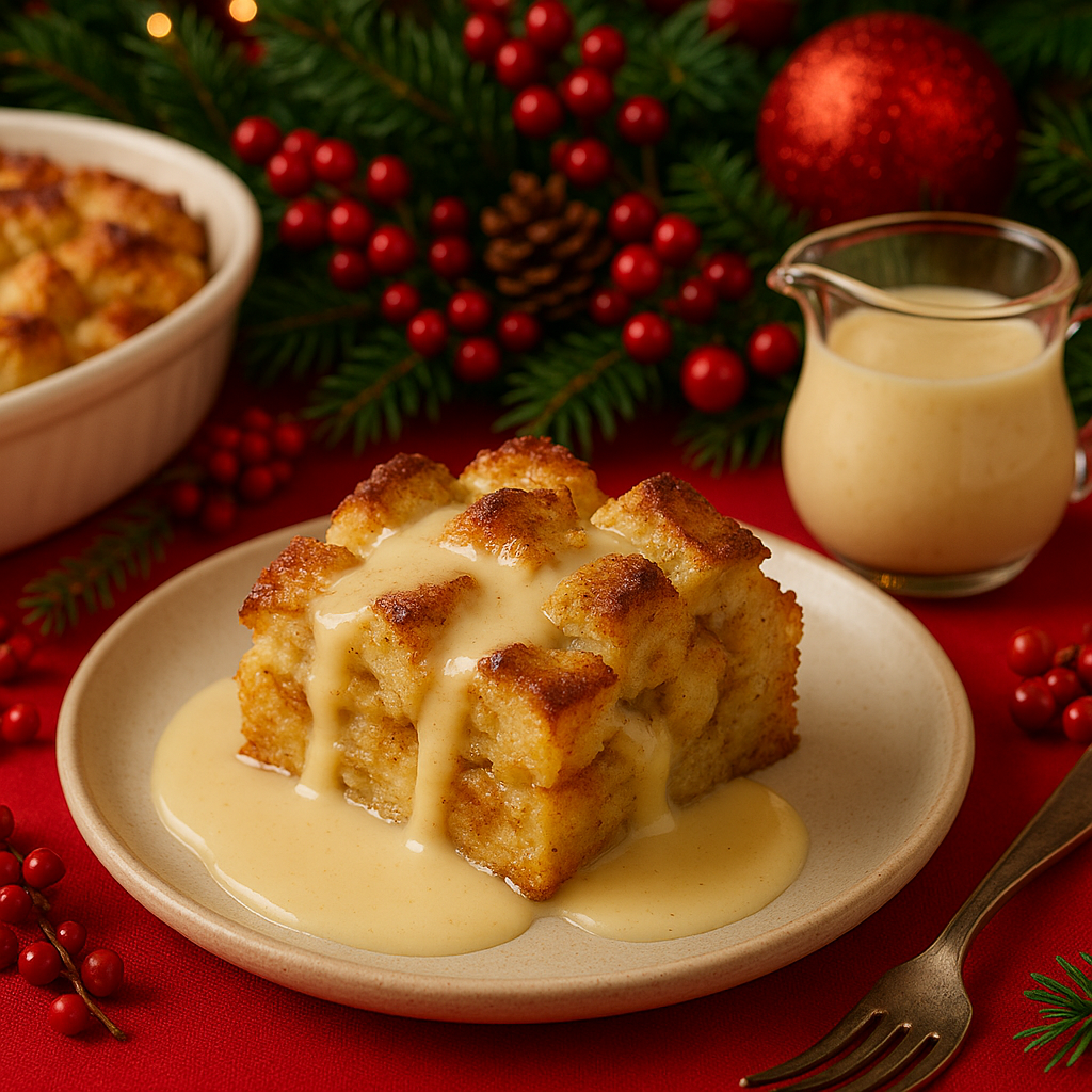 Eggnog Bread Pudding with Warm Vanilla Cream Sauce Ingredients — Bread Pudding