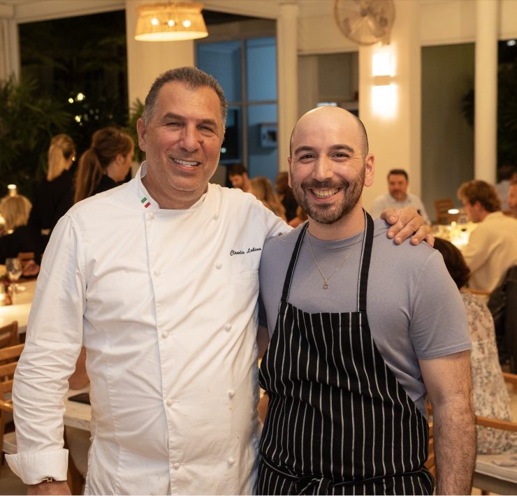 Chefs Claudio Lobina and Sam Levenfeld collaborating during the Continuum and K’Far culinary event in Miami Beach.