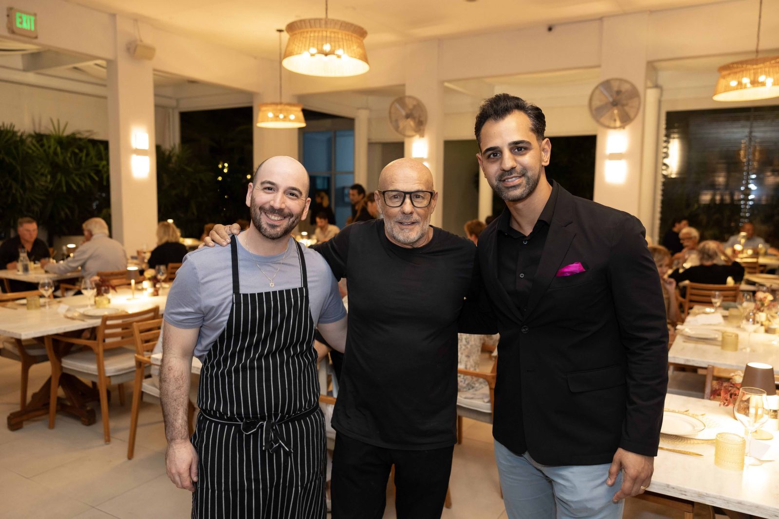 Chef Sam Levenfeld, Chef Claudio Lobina, and Rishi Idnani at the exclusive Continuum and K’Far culinary collaboration in Miami Beach.