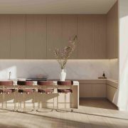 Luxury kitchen and dining area at JEM Sky Villa with FENDI Casa interiors and minimalist marble accents.