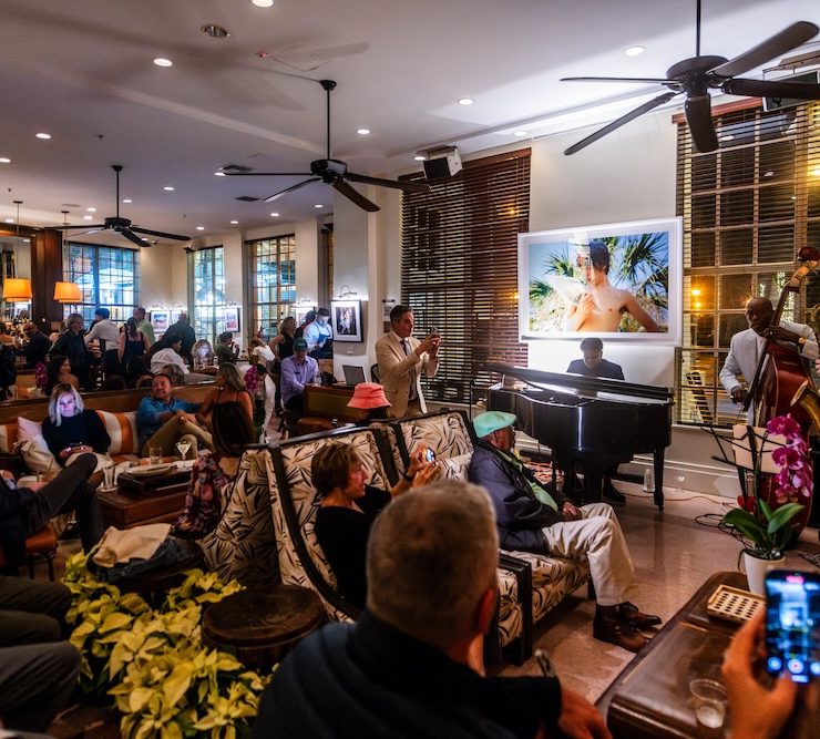 Live jazz performance at The Betsy South Beach during Miami Art Week with audience enjoying music and art programming.