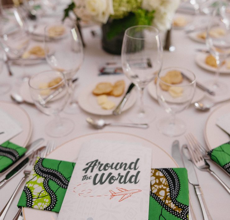 Guests enjoying the Both Ends Believing “Around the World” Gala dinner at Brook Hollow Country Club.