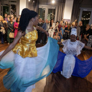 Artistic dance performance with vibrant costumes at The Betsy South Beach during Miami Art Week celebrations.