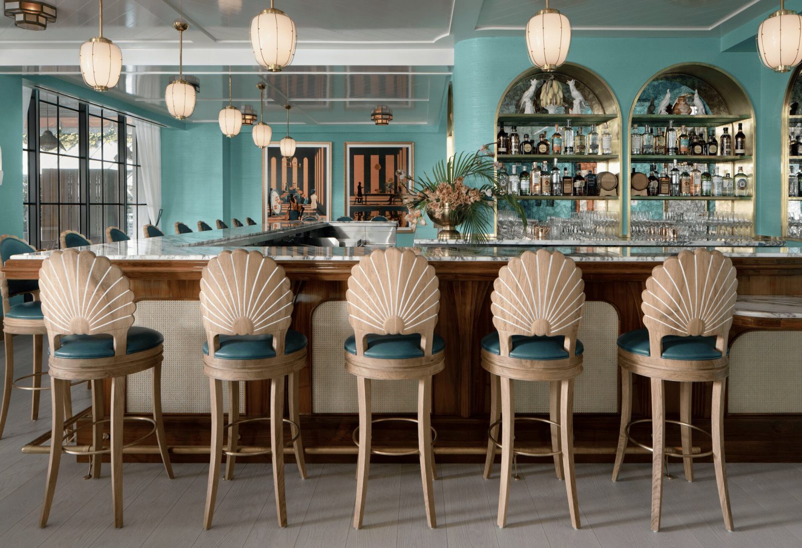 Art deco-inspired bar at The Goodtime Hotel Miami Beach hosting the Borderline exhibition opening reception.