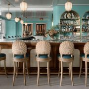 Art deco-inspired bar at The Goodtime Hotel Miami Beach hosting the Borderline exhibition opening reception.