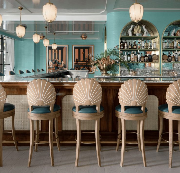 Art deco-inspired bar at The Goodtime Hotel Miami Beach hosting the Borderline exhibition opening reception.