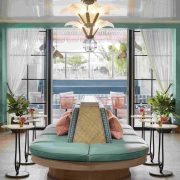 The Goodtime Hotel Miami Beach interior lounge area during Borderline art exhibition for Miami Art Week 2025.