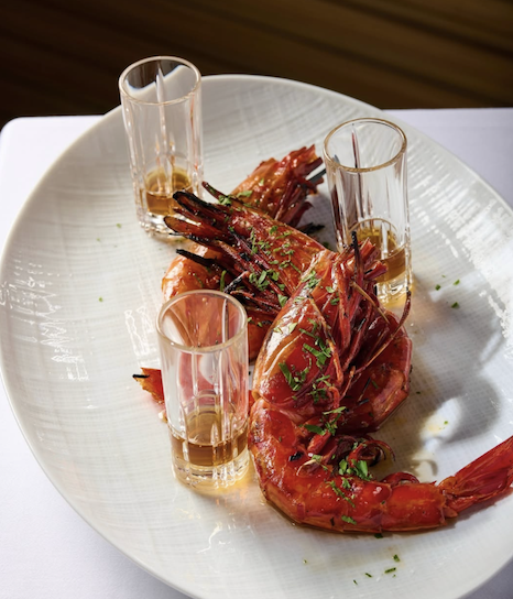 Crimson Carabinero shrimp, one of the world's rarest shellfish, exclusively at Estiatorio Milos
