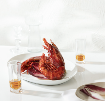 A plate of Carabinero shrimp, exclusively at Estiatorio Milos