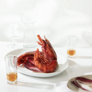 Crimson Carabinero shrimp, one of the world's rarest shellfish, exclusively at Estiatorio Milos