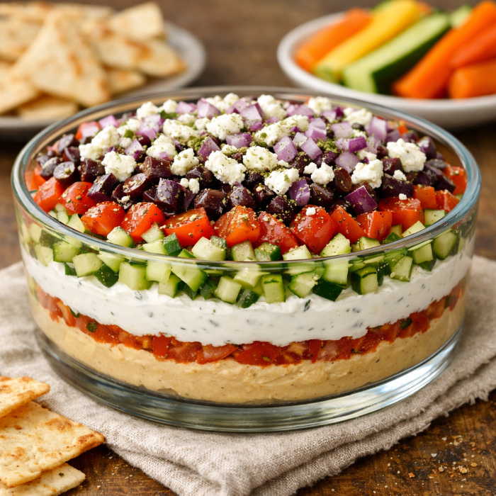 7 layer Greek dip small by Sufrat Grill