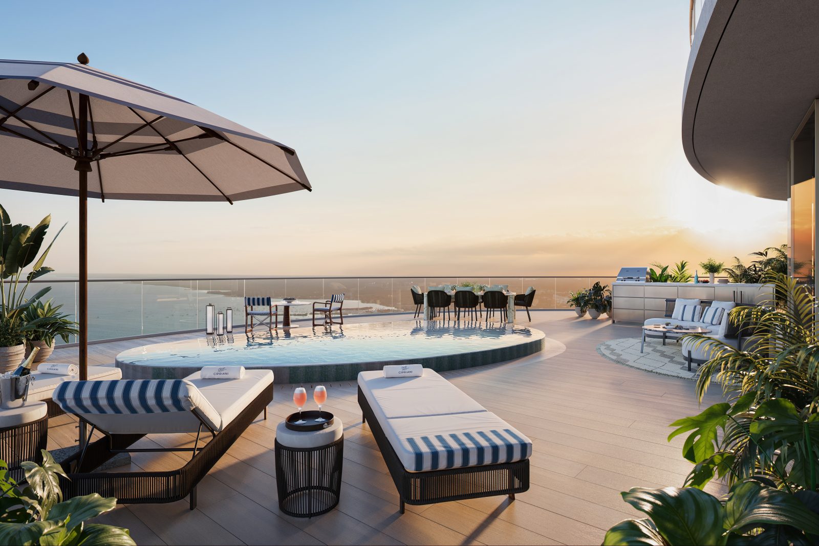 Poolside lounge at Cipriani Residences Miami