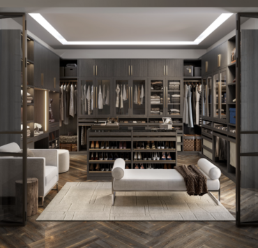 california closets wall seville dark wood primary closet