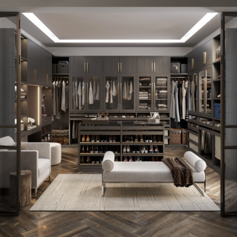 california closets wall seville dark wood primary closet