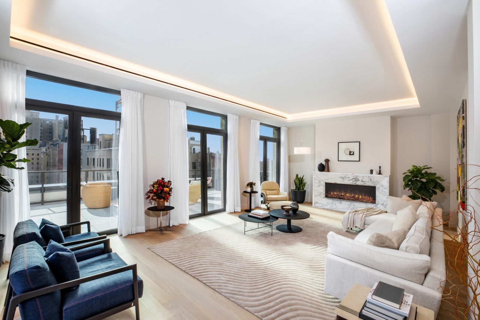 Luxury $12M pre-war penthouse at 720 West End Avenue on Manhattan’s Upper West Side featuring Boffi interiors, Hudson River views, and expansive contemporary living spaces.