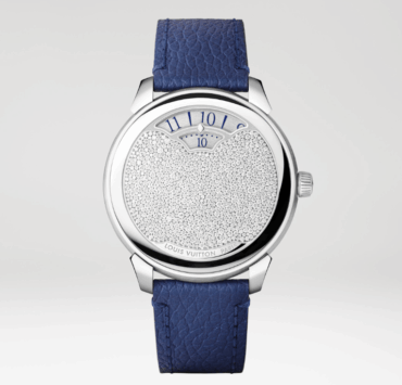 Louis Vuitton watch with a blue leather strap and silver tone face for Father's Day 2026