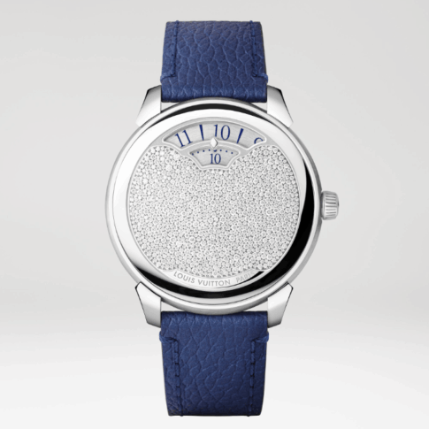 Louis Vuitton watch with a blue leather strap and silver tone face for Father's Day 2026